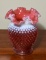 Vintage Fenton Cranberry Opalescent Hobnail Double Crimped 8” Vase