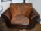 Bonded Leather & Tapestry Oversized Arm Chair w/ Wood Accents, 2 Pillows (Lots 2-6 Are a Suite)