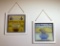 Pair of French Lavender Themed Painted Glass Framed Art w/ Hanging Chains