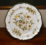 Vintage Varages Large Porcelain Serving Plate, Green & Yellow Floral Design, Made in France