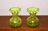 Pair of Matching Antique Hand Made Blown Chromium Green Glass Vases