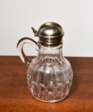 Vintage Glass Syrup Pitcher, Silver Plate Lid