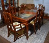 Keller Cherry Dining Table w/ Beveled Glass Top, Leaf Insert & Protective Pads (Lots 18 -21 Match)