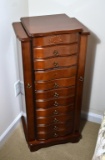 Wooden Jewelry Armoire w/ Mirrored Flip Top, Swing Out Side Storage, and Felt Lined Drawers