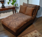 Tapestry & Bonded Leather Chaise Lounge, 2 Pillows (Lots 2-6 Are a Suite)