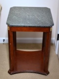 Green Marble Topped Side Table w/Wood Base & Brass Accents (MATCHES LOTS 11 & 42)