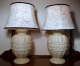 Pair of Contemporary Ceramic Style Lamps w/Script Themed Shades