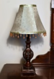 Small Contemporary Accent Lamp with Bronze Colored Column & Beaded Shade