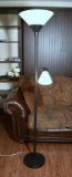 Contemporary Black Metal Torchiere Lamp w/ Attached Reading Lamp