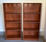 Pair of Wood Grain Laminate Book Shelves / Bookcases w/ 4 Shelves