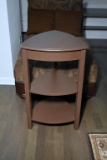 Contemporary Rounded Triangular Corner Table w/ Two Shelves