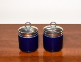 Pair of Vintage Cobalt Blue Porcelain Egg Coddler Cups with Lids