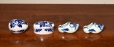 Lot of Vintage Small Royal Delft Hand Painted Dutch Items, 2 Trinket Boxes, Pair of Dutch Shoes