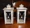 Pair of Rustic Style Glass Candle Lanterns, Distressed Gray Paint Finish