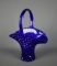 Vintage Cobalt Blue Daisy & Button Pressed Glass “Flower Basket” Fan Vase