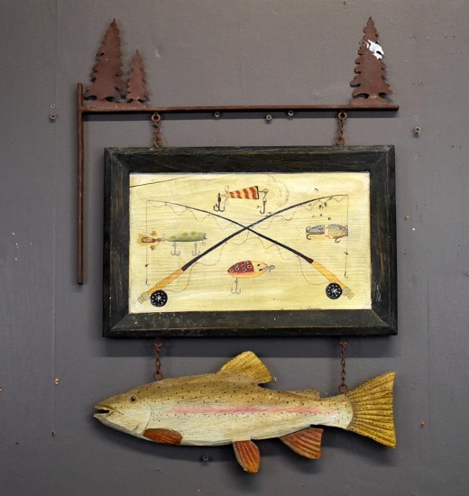 Metal and Wood Fishing Themed Wall Decor