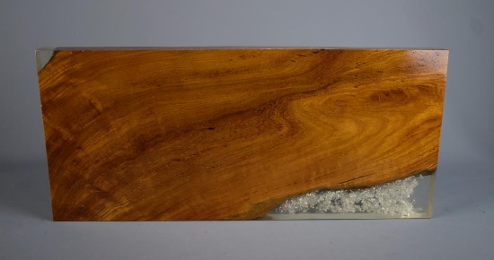 Freeform Wood and Lucite Cutting Board with Mineral Inclusions