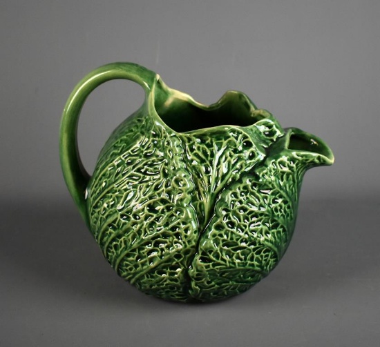 Vintage Cabbage Leaf Ceramic Pitcher