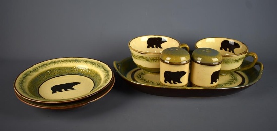 Set of 7 Rommel Nueva by Saparna “Bear and Pines” Pattern Dinnerware Pieces