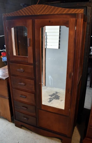 Charming Depression Era Chifforobe with Mirrored Doors and 5 Drawers