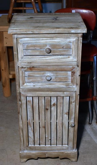 Rustic Style Whitewashed Beadboard Cabinet Stand with Two Drawers and Door, Grey Green Finish