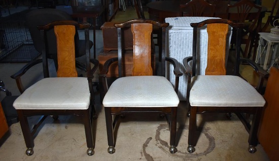 Set of 3 Chinese Chippendale, Style of James Mont, Breakfast Chairs, Caster Feet