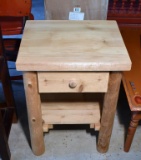 Rustic Style Natural Pine End Table or Night Stand, One Drawer, Bottom Shelf