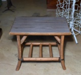 Vintage Rattan Bound Bamboo Side Table, Gray Laminate Woodgrain Top, Bamboo Base