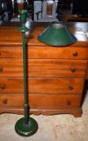 Vintage Green Enameled Metal Floor Lamp, Matching Metal Lamp Shade, Gilt Accents