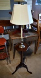 Fine Vintage Knob Creek Mahogany Tray Table & Candlestick Floor Lamp, Ivory Shade, Snake Feet