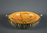 Zebra Stripe & Pear Painted Pottery 10” Bowl, signed by the Artist. Artist Signed on Bottom