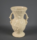 Vintage McCoy Pottery Ivory Glazed Pottery Vase with Two Handles, Bird of Paradise Design