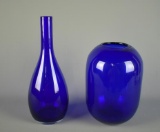 Lot of 2 Cobalt Blue Blown Art Glass Vases