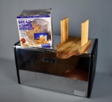 Lot 3 Bread Item: Vintage Bread Warmer Box, Bread Keeper & Slicing Guide, Wooden Cutting Board