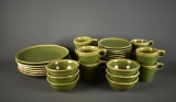Set of Vintage Hull Pottery Oven Proof Green Drip Glaze Pottery Dinnerware
