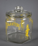Genuine Vintage Planters Peanuts Lidded Glass Jar, Excellent Yellow Paint, Peanut Finial, 9.5” H