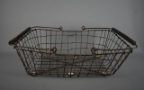 Vintage Wire Flower Basket with Wood Handles