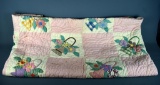 Antique Pink & White Flower Baskets Handmade Quilt