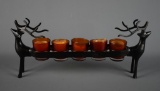 Decorative Metal Reindeer Candle Holder w/5 Red Glass Votive Holders