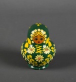 Vintage Green and Yellow Wooden Russian Matryoshka Nesting Doll