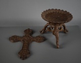 Lot of 2 Iron Decor Pieces, Pillar Candle Holder & Hanging Cross