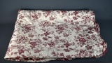Burgundy/Ivory Floral Toile Scalloped Edge Cotton Coverlet