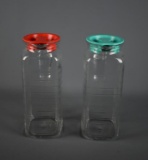 Set of 2 Tall Glass Pitchers w/ Plastic Lids