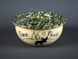 Moose Munch Green Sponge Painted Stoneware Serving Bowl