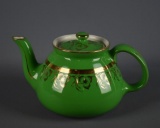 Vintage Hall China Company Green Teapot w/ Gilt Details