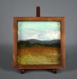 Interesting Needle Felted Wool Fiber Small Framed Landscape, Signed by Local Artist Sarah Mandell