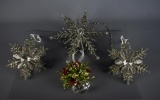 Lot of 4 Christmas Decor, 3 Hanging Snowflake Tealight Holders, 1 Hanging Mistletoe/Crystal