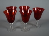 Set of 5 Ruby Red Stemmed Glasses