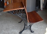 Antique Cast Iron Base School Desk with Ink Well Cutout