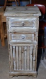 Rustic Style Whitewashed Beadboard Cabinet Stand with Two Drawers and Door, Grey Green Finish